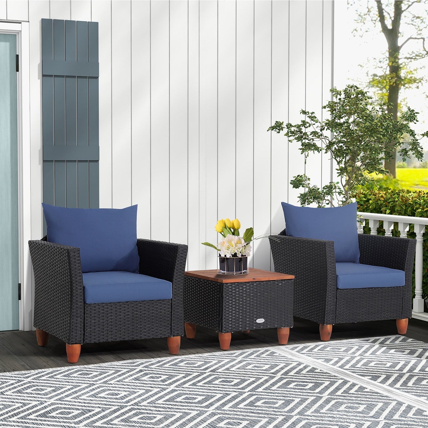 Ensemble de meubles de patio en rotin 3 pièces avec canapé rembourré et table de rangement