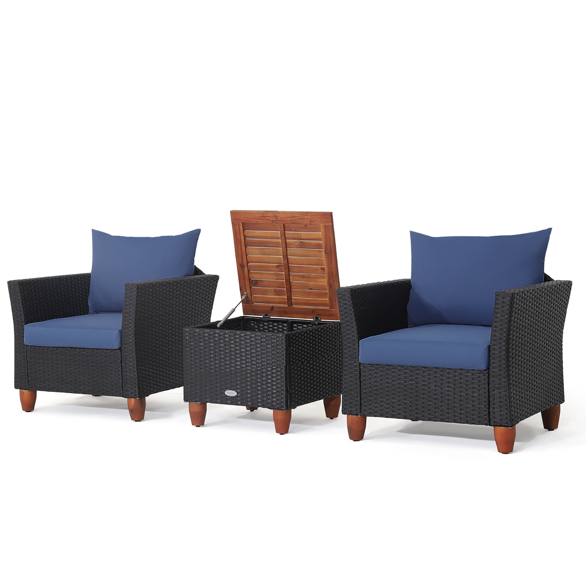 Ensemble de meubles de patio en rotin 3 pièces avec canapé rembourré et table de rangement