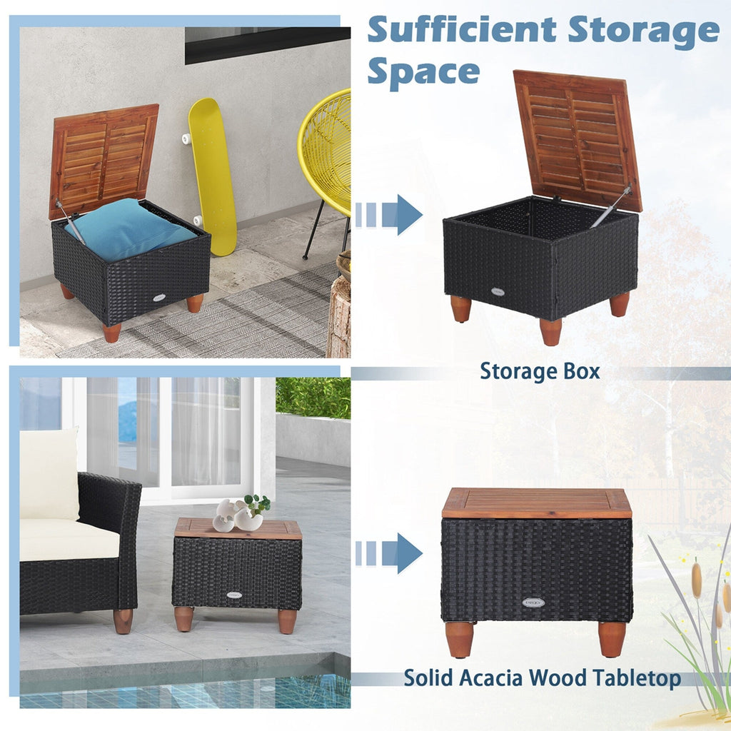 Ensemble de meubles de patio en rotin 3 pièces, canapé, table de rangement avec plateau en bois