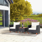 Ensemble de meubles de patio en rotin 3 pièces, canapé, table de rangement avec plateau en bois