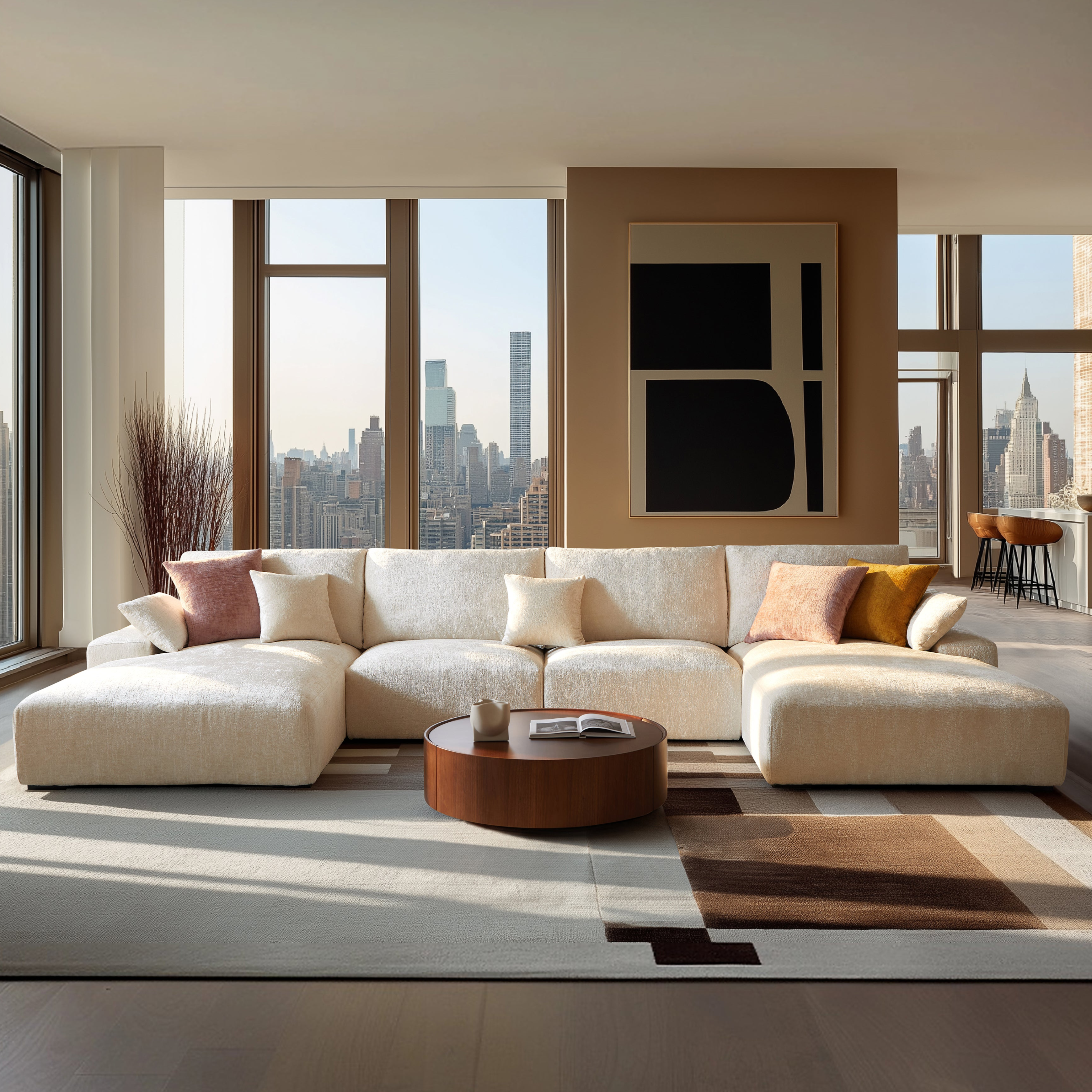 Le canapé sectionnel en U beige Empress