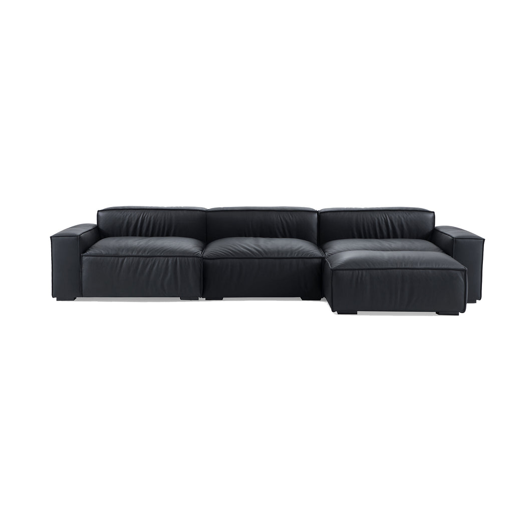 Canapé et pouf en cuir noir minimaliste de luxe