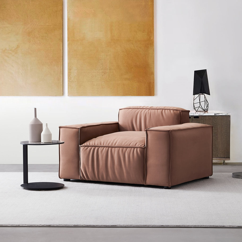 Fauteuil de luxe minimaliste en tissu marron