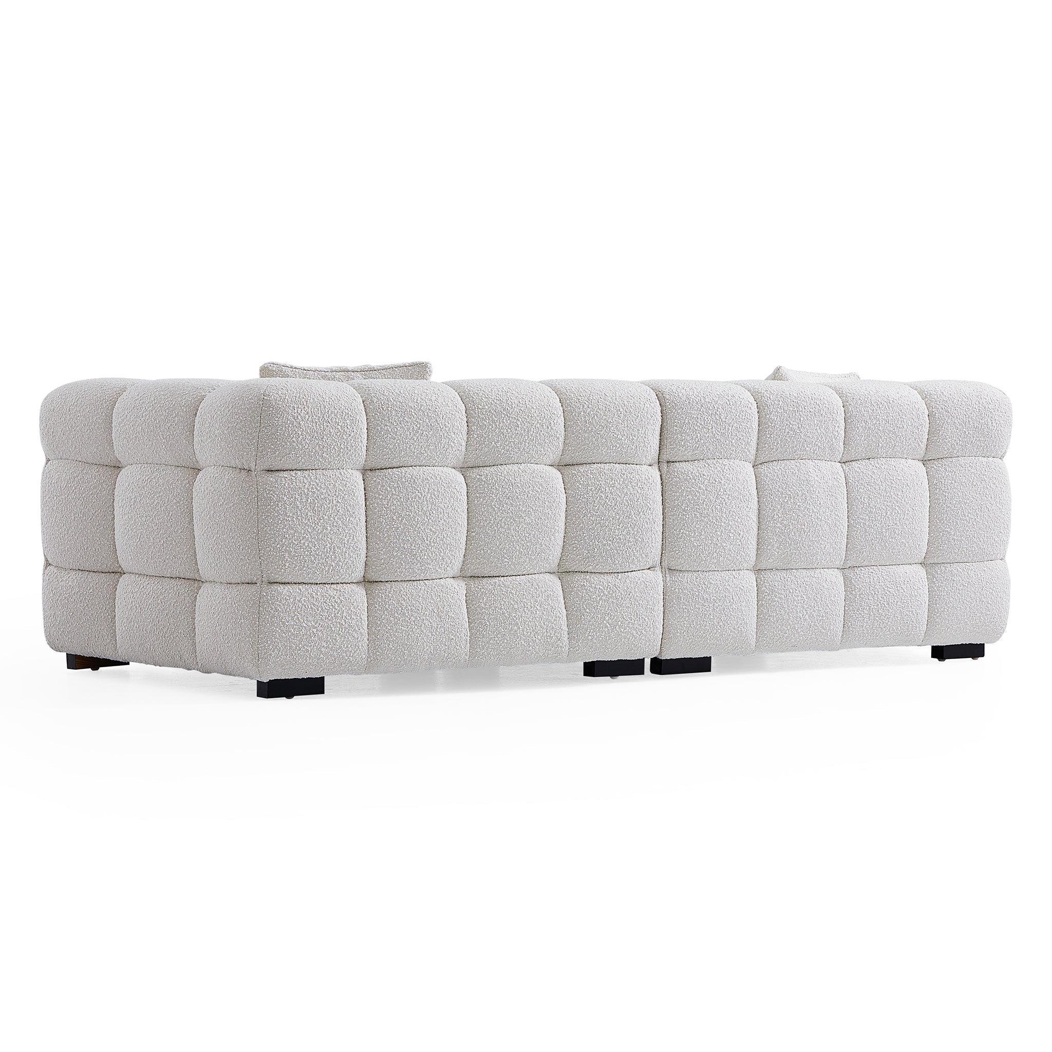 Cushy White Boucle Fabric Tufted Sofa With Ottoman