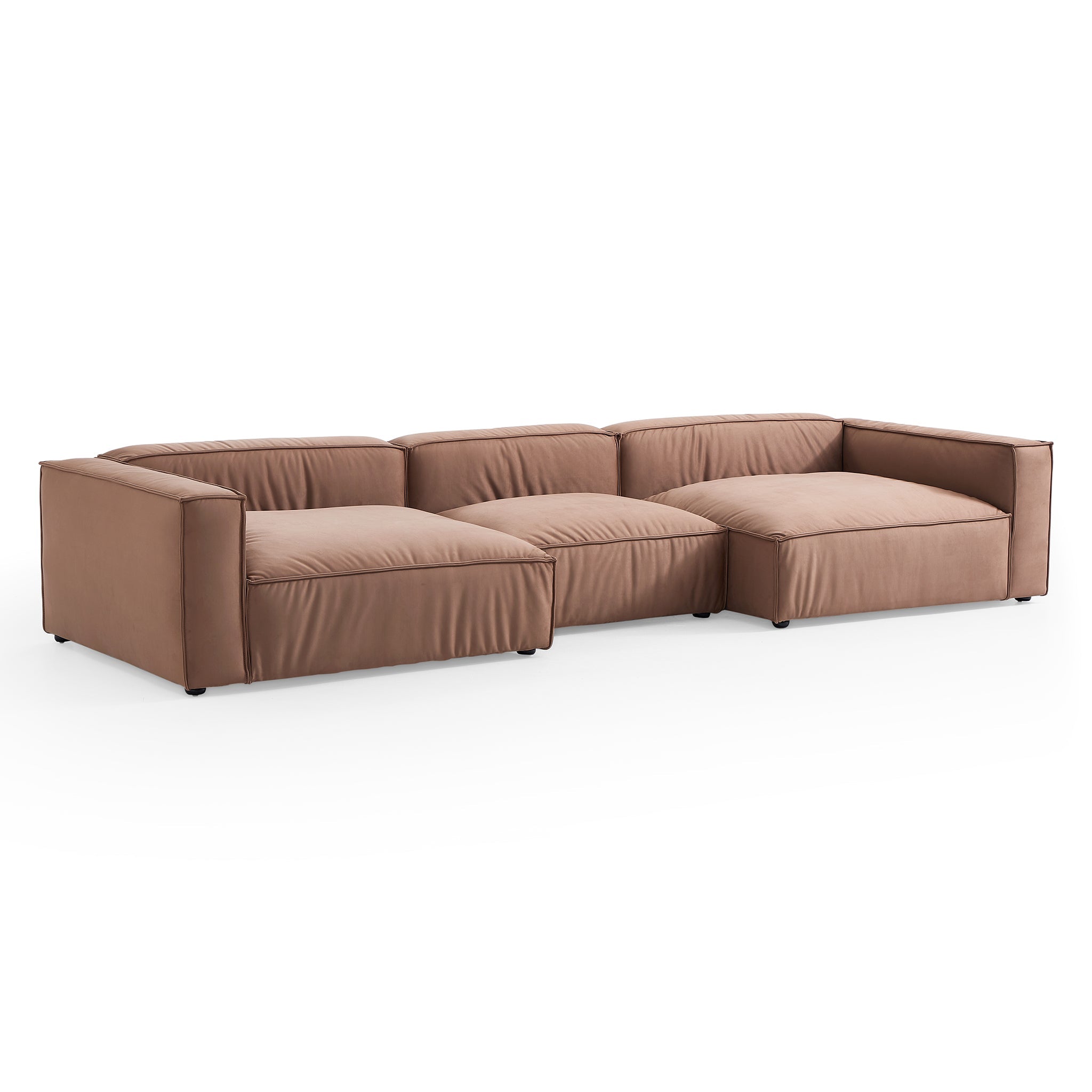 Canapé sectionnel en U de luxe en tissu marron minimaliste