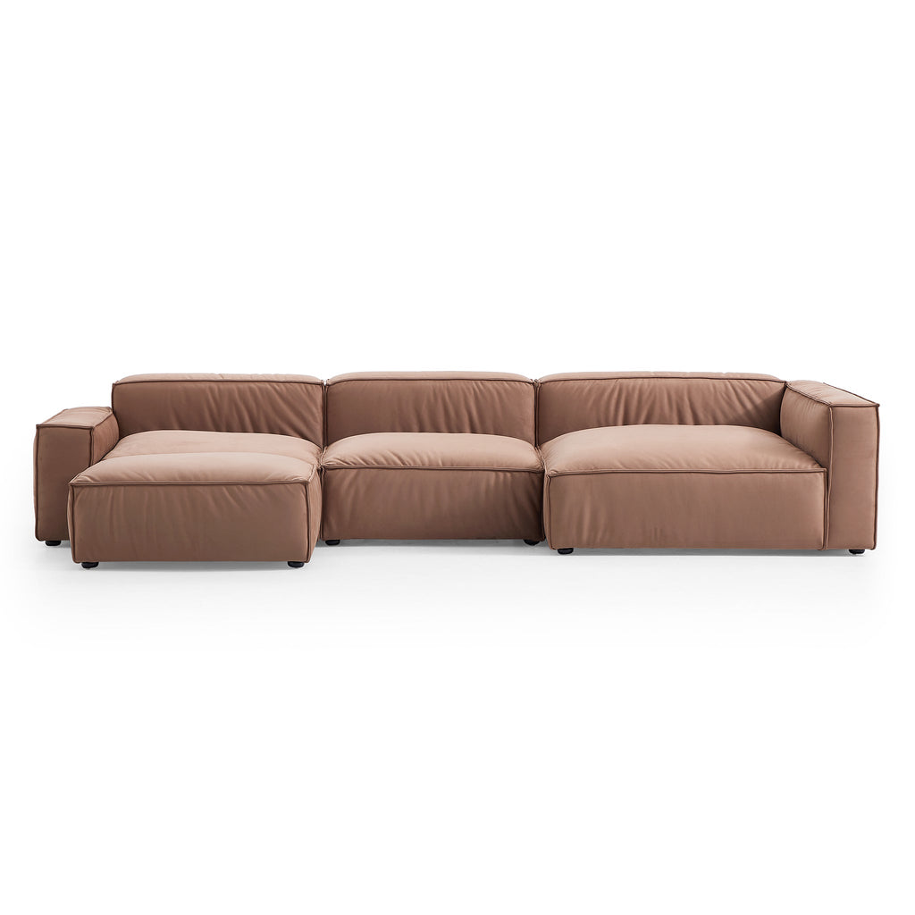 Canapé sectionnel et pouf de luxe minimaliste en tissu marron
