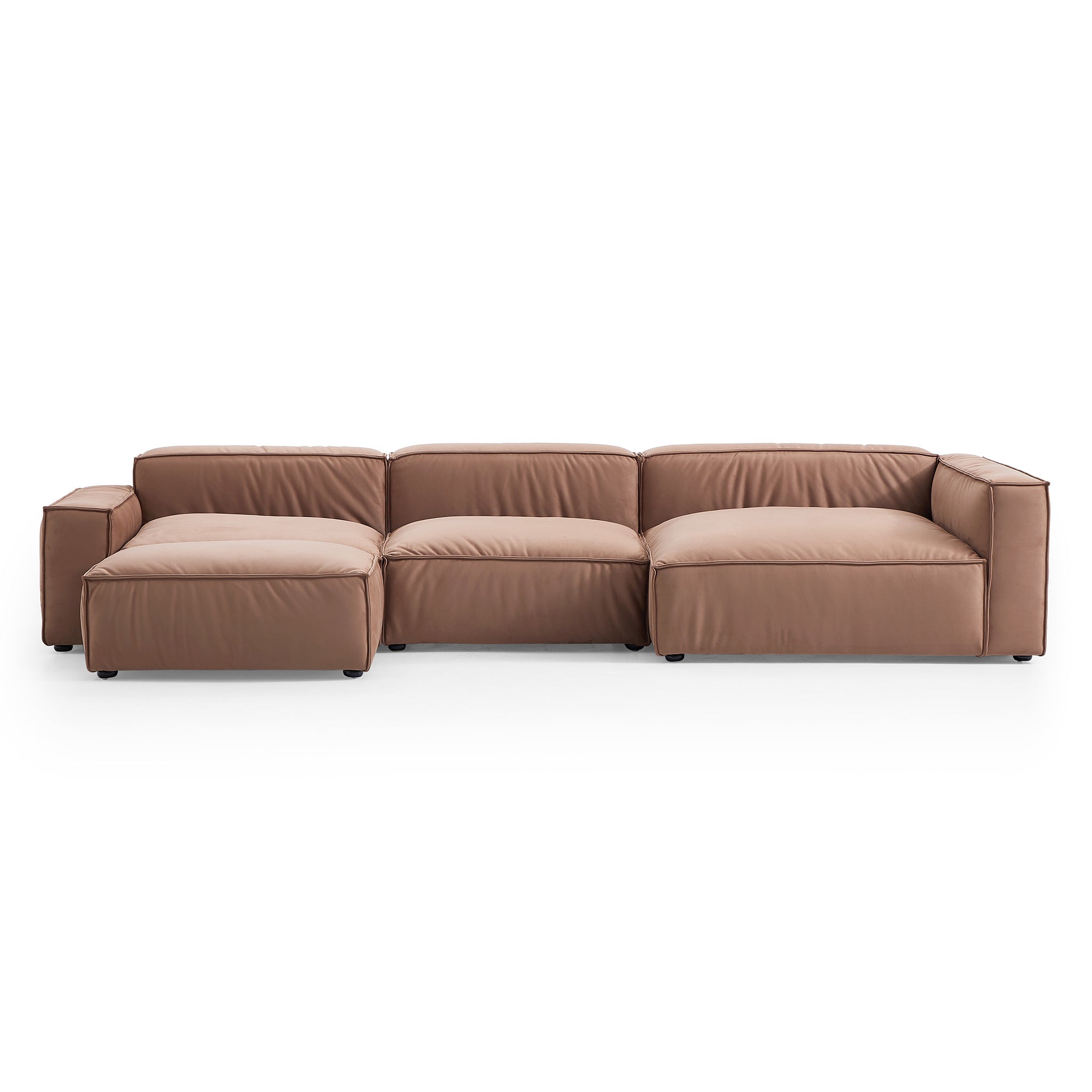 Canapé sectionnel et pouf de luxe minimaliste en tissu marron