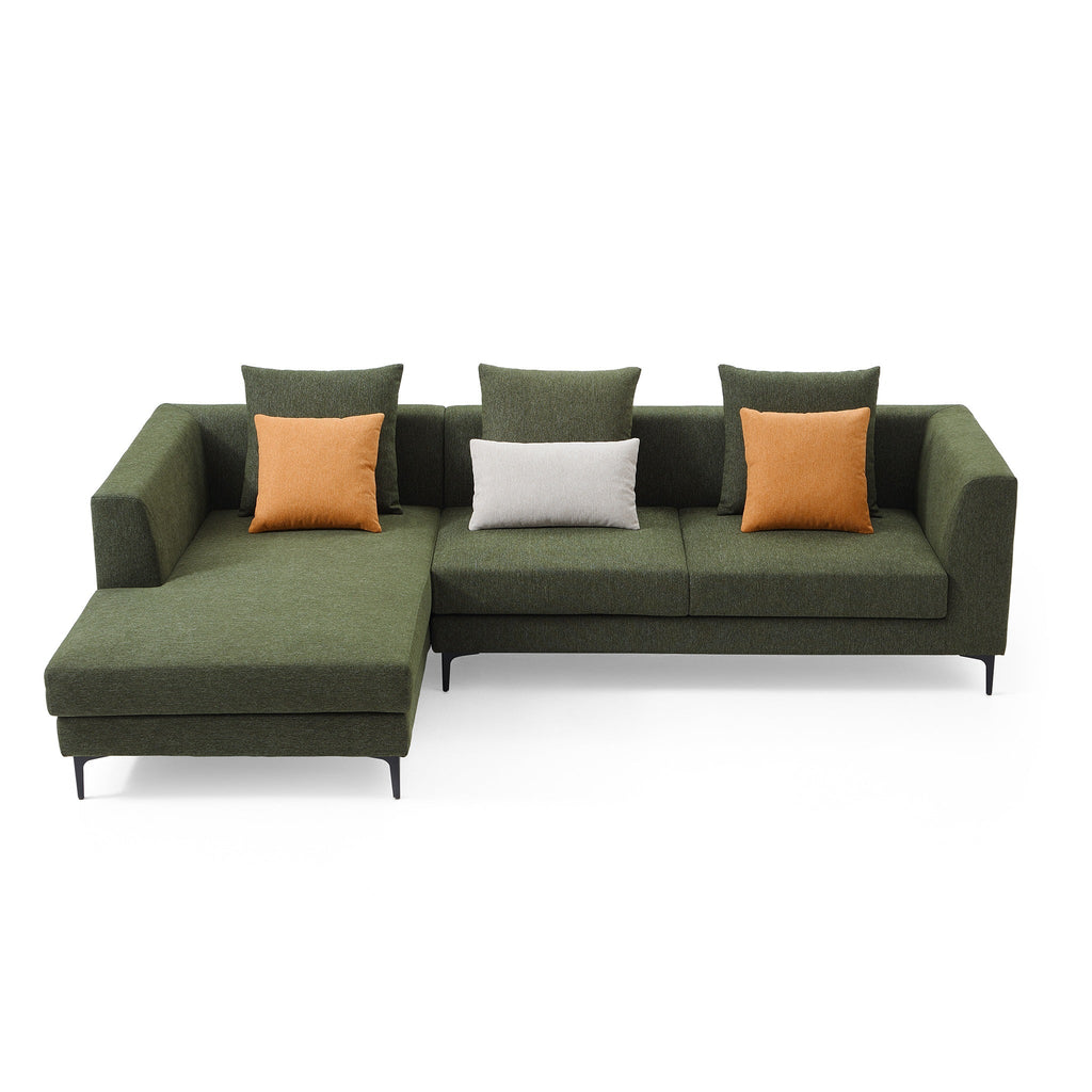 Canapé sectionnel en tissu vert Jungle en forme de L avec méridienne