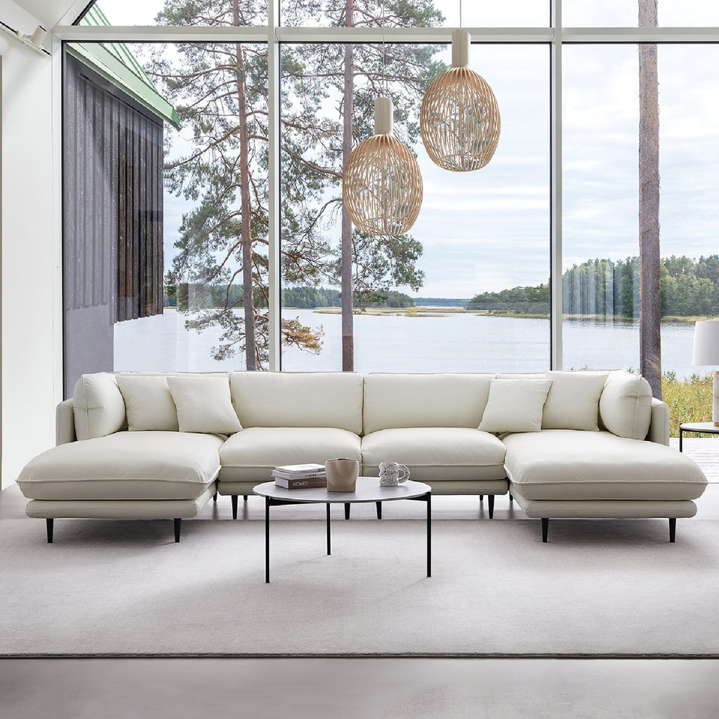 Vanilla White Leather U-Shaped Sectional