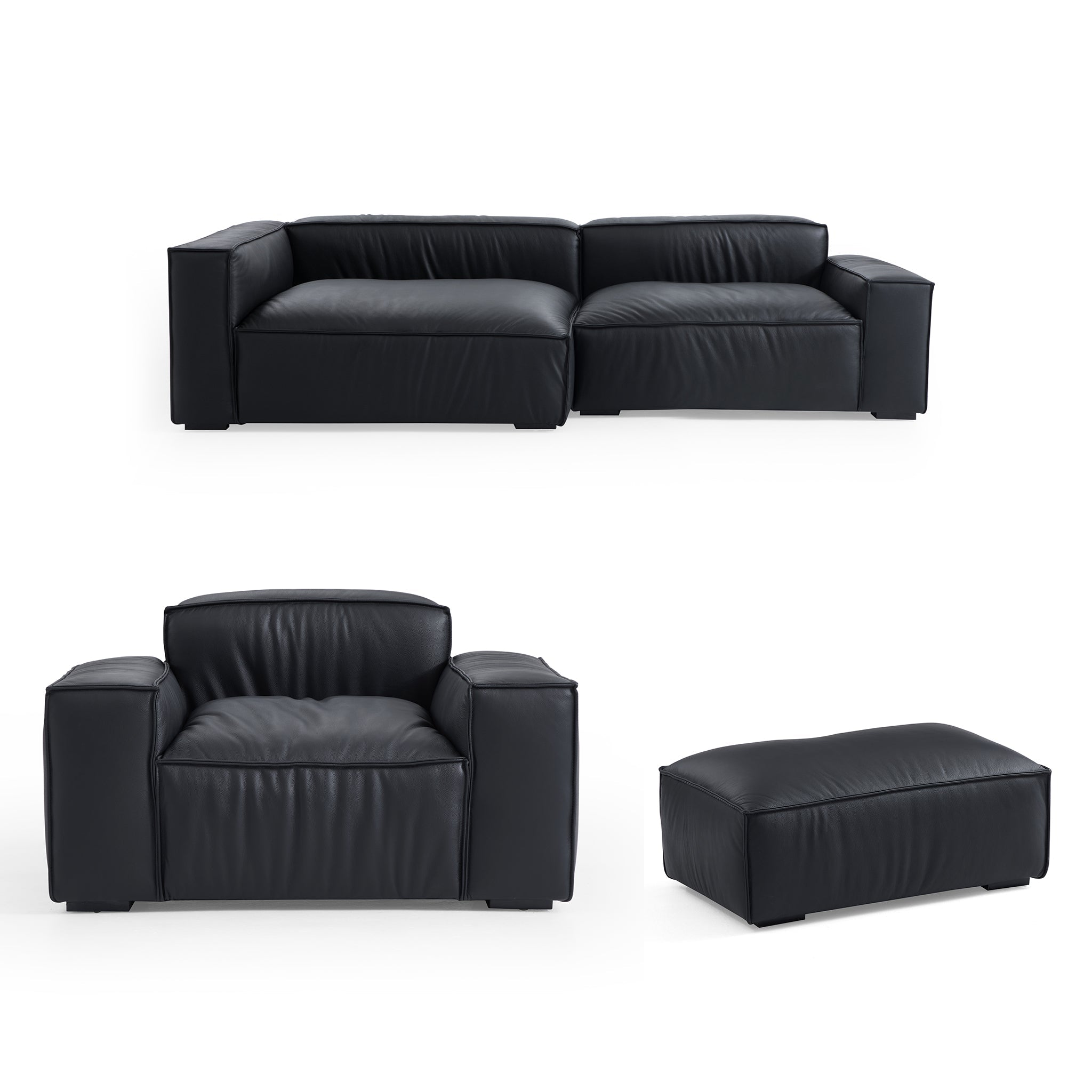 Ensemble de canapés sectionnels de luxe minimalistes en cuir noir
