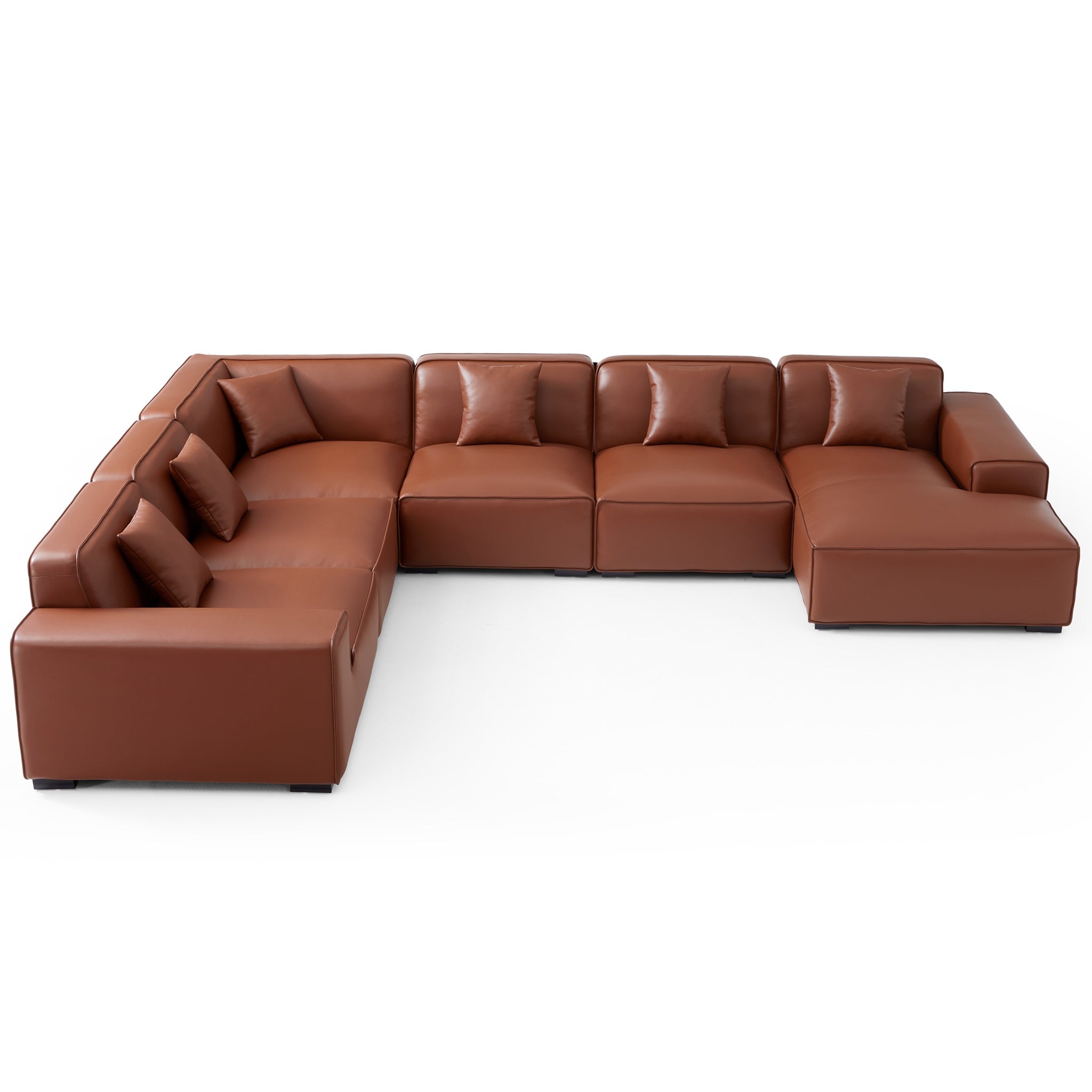 Domus Modular Beige Leather U-Shaped Sectional