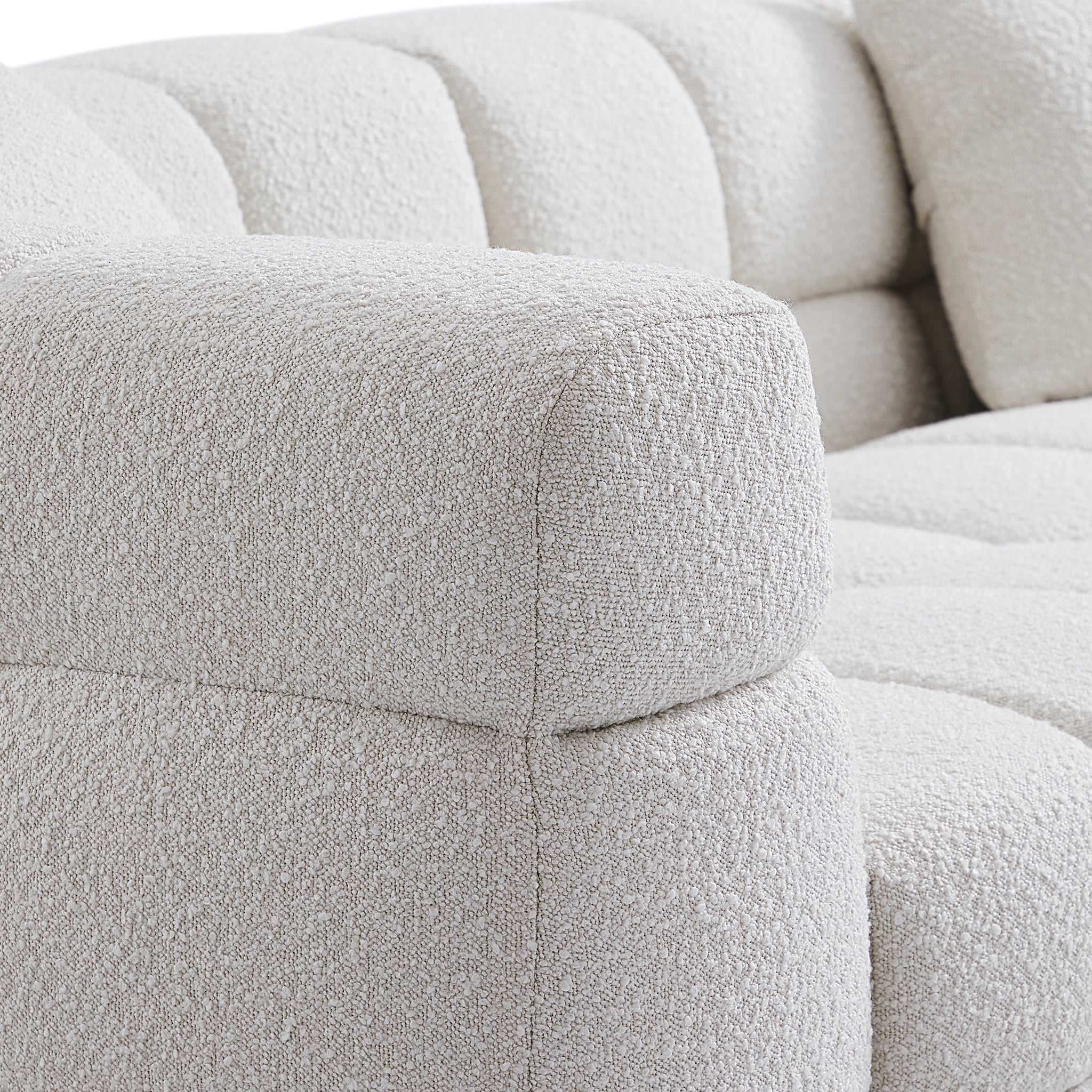 Cushy White Boucle Fabric Tufted Armchair