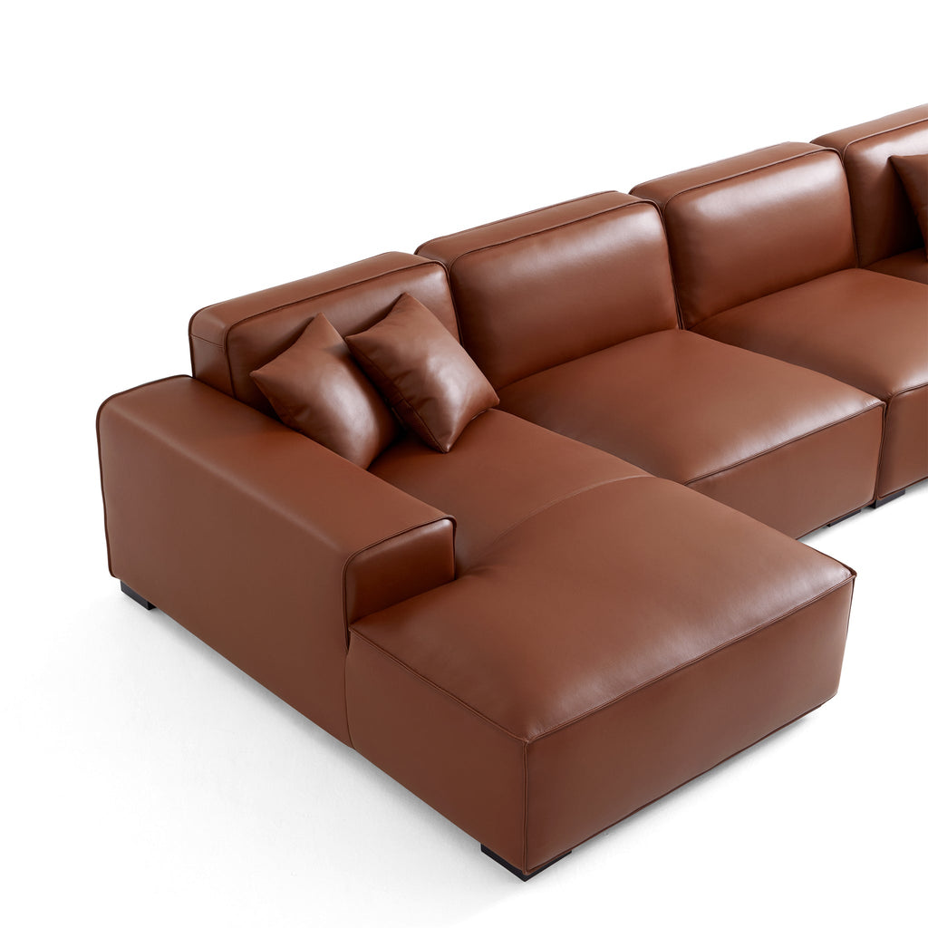 Domus Modular Beige Leather Double Chaise Sectional