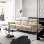 Canapé-lit inclinable électrique en cuir beige Louis