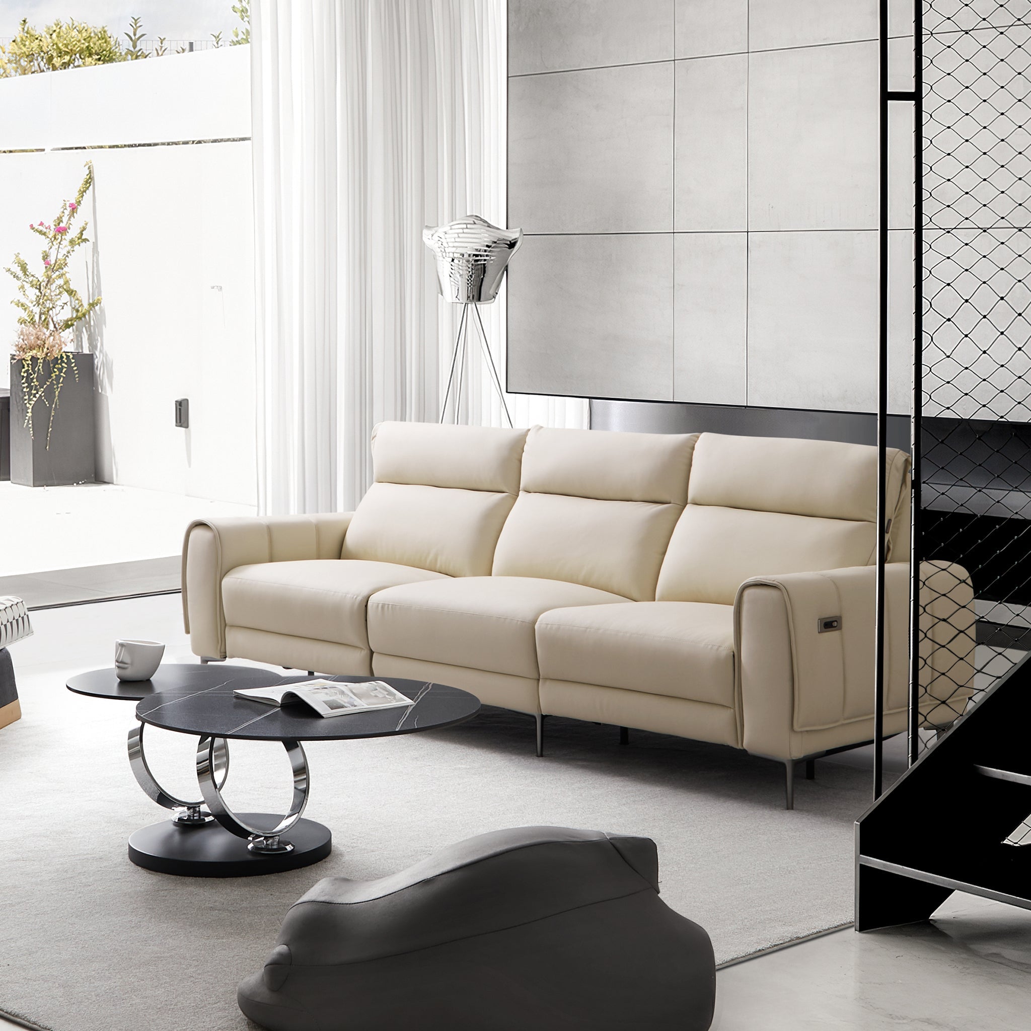 Louis Beige Leather Power Recliner Sleeper Sofa