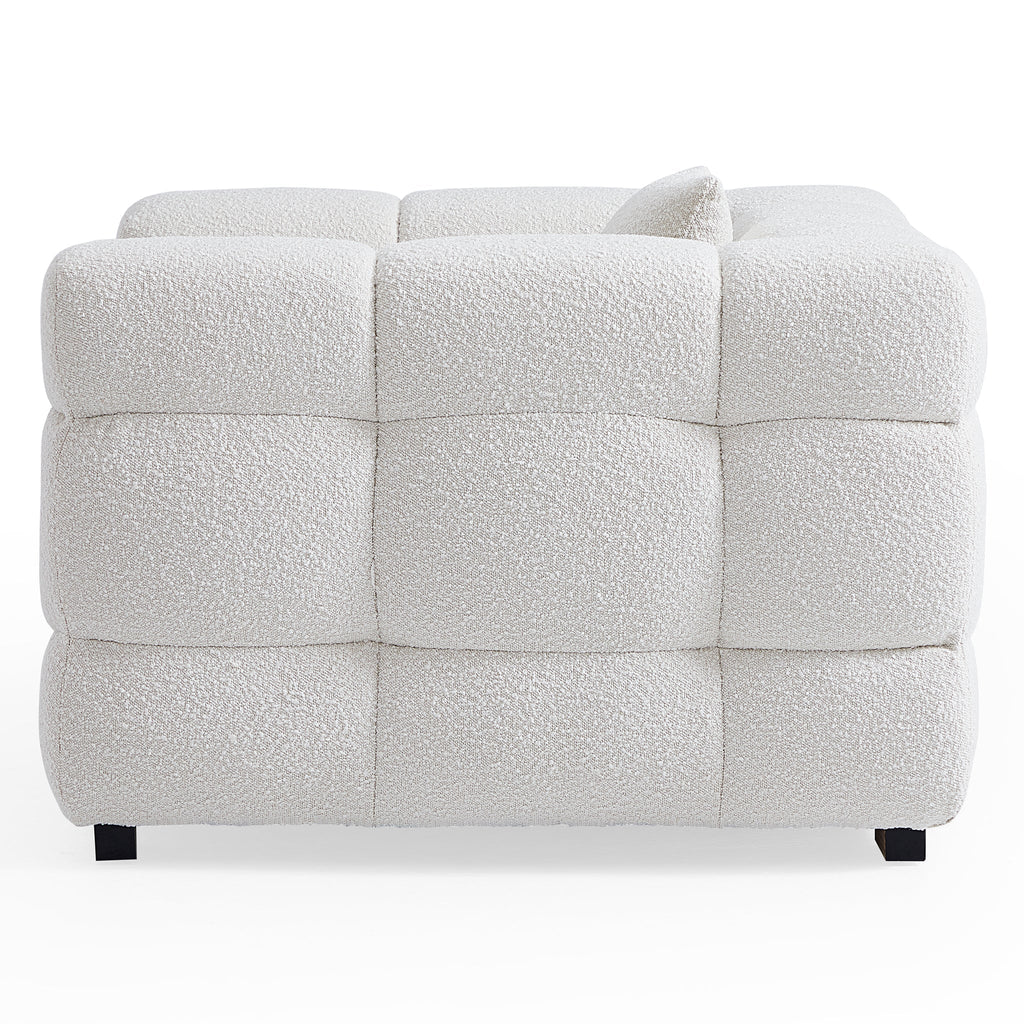 Cushy White Boucle Fabric Tufted Sofa Set