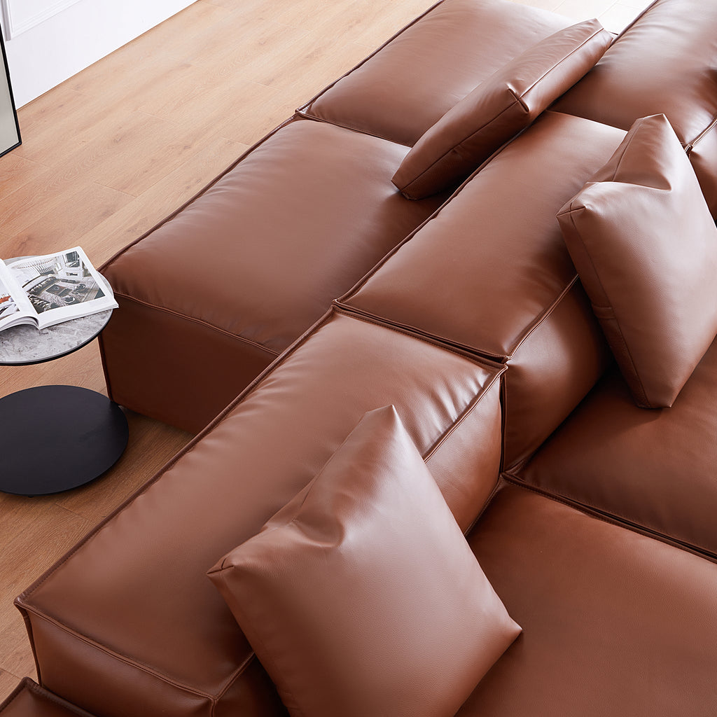 Cube Modular Khaki Genuine Leather Double-Sided Sectional