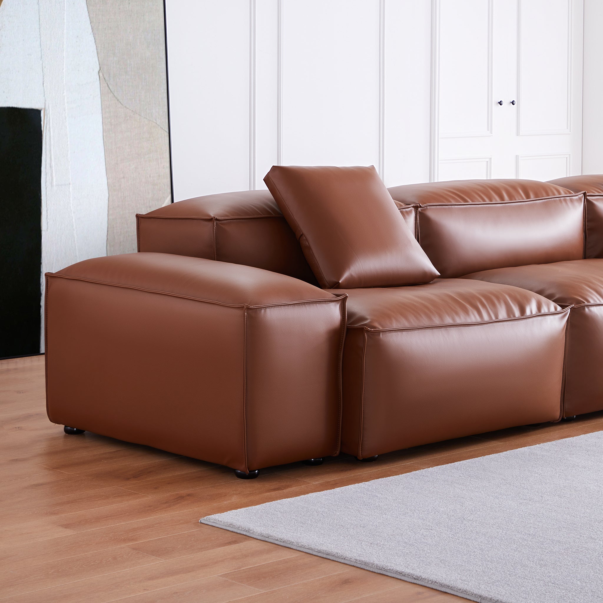 Cube Modular Dark Gray Genuine Leather Sofa