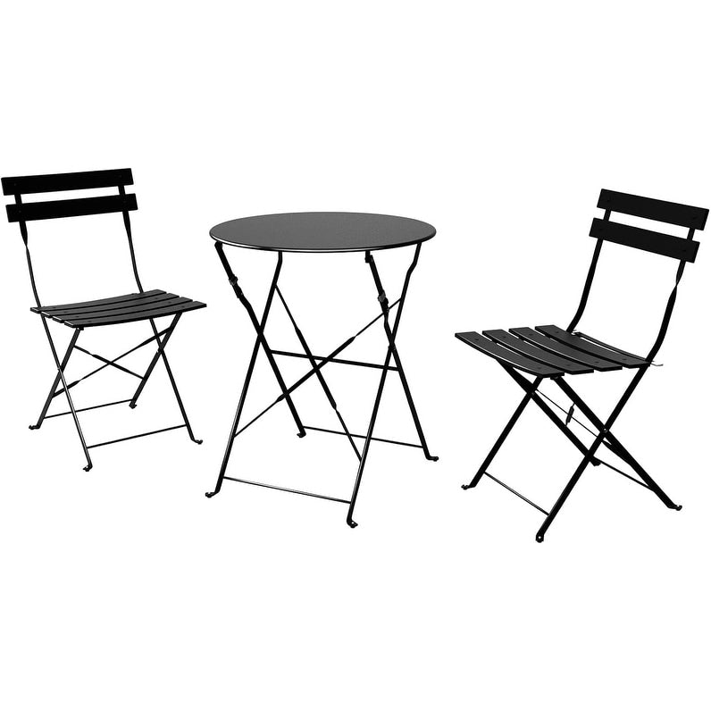 Ensemble bistrot pliant en métal 3 pièces, résistant aux intempéries, pour l'extérieur et l'intérieur, idéal pour la terrasse, la cour et le jardin.