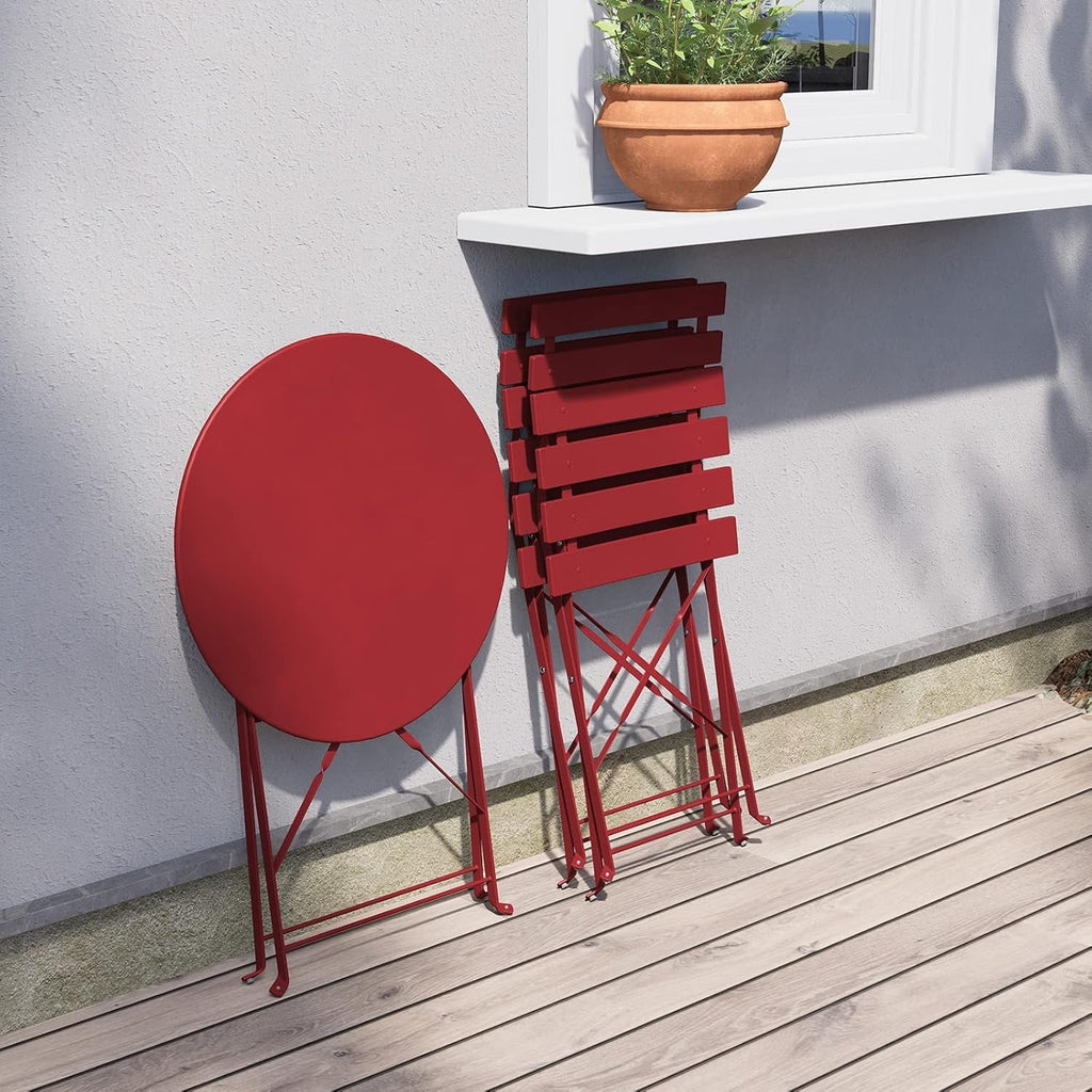 Ensemble bistrot pliant en métal 3 pièces, résistant aux intempéries, pour l'extérieur et l'intérieur, idéal pour la terrasse, la cour et le jardin.