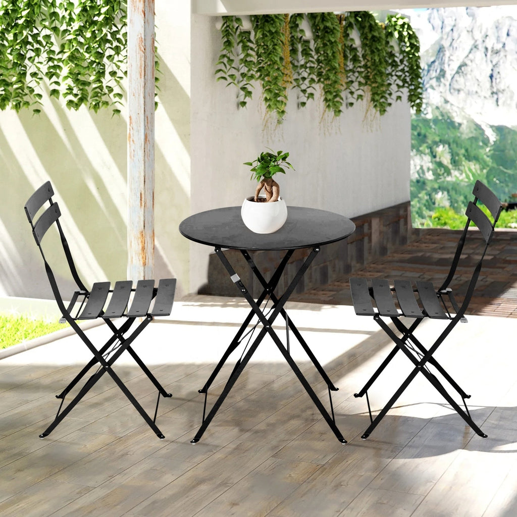 Ensemble bistrot pliant en métal 3 pièces, résistant aux intempéries, pour l'extérieur et l'intérieur, idéal pour la terrasse, la cour et le jardin.