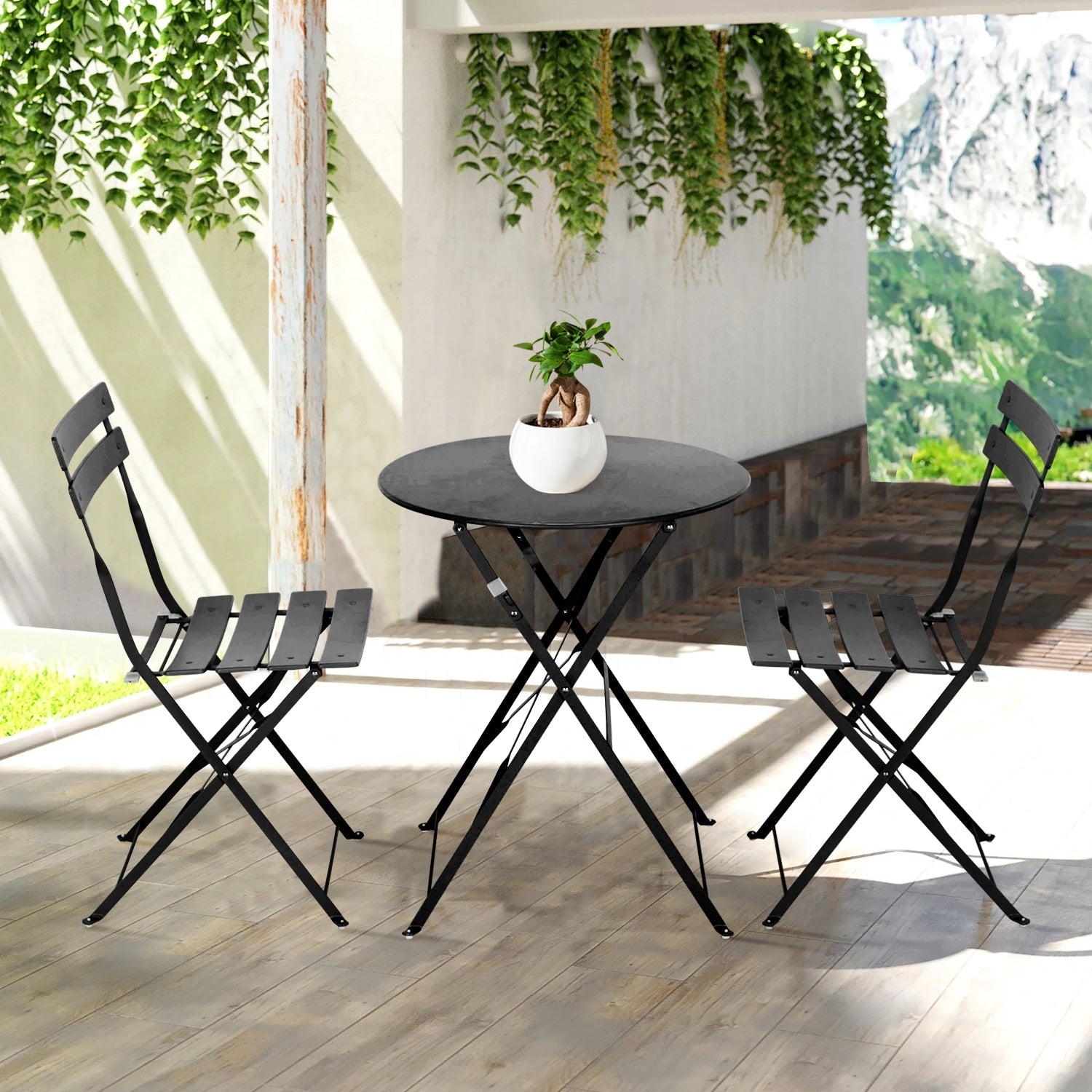 Ensemble bistrot pliant en métal 3 pièces, résistant aux intempéries, pour l'extérieur et l'intérieur, idéal pour la terrasse, la cour et le jardin.