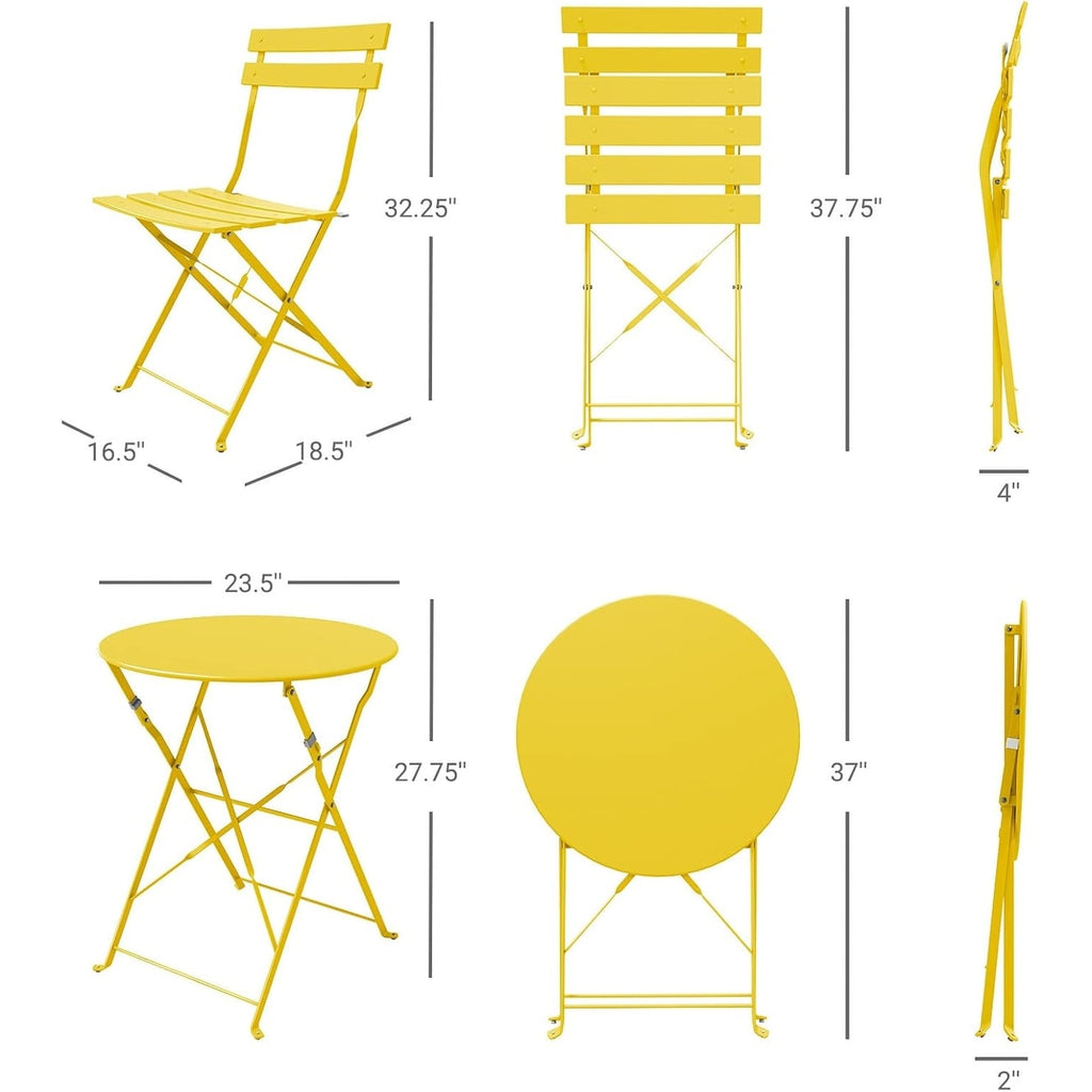 Ensemble bistrot pliant en métal 3 pièces, résistant aux intempéries, pour l'extérieur et l'intérieur, idéal pour la terrasse, la cour et le jardin.