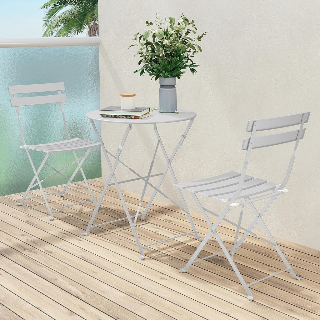 Ensemble bistrot pliant en métal 3 pièces, résistant aux intempéries, pour l'extérieur et l'intérieur, idéal pour la terrasse, la cour et le jardin.