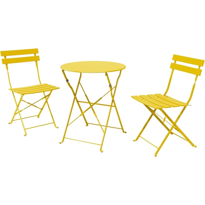 Ensemble bistrot pliant en métal 3 pièces, résistant aux intempéries, pour l'extérieur et l'intérieur, idéal pour la terrasse, la cour et le jardin.