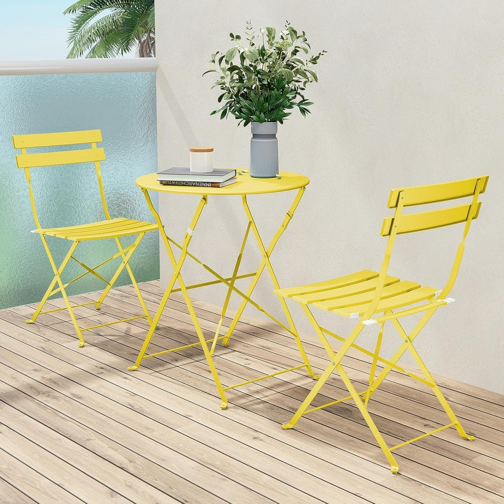 Ensemble bistrot pliant en métal 3 pièces, résistant aux intempéries, pour l'extérieur et l'intérieur, idéal pour la terrasse, la cour et le jardin.