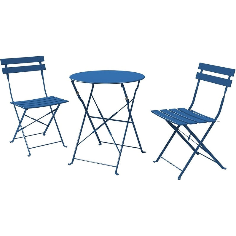 Ensemble bistrot pliant en métal 3 pièces, résistant aux intempéries, pour l'extérieur et l'intérieur, idéal pour la terrasse, la cour et le jardin.