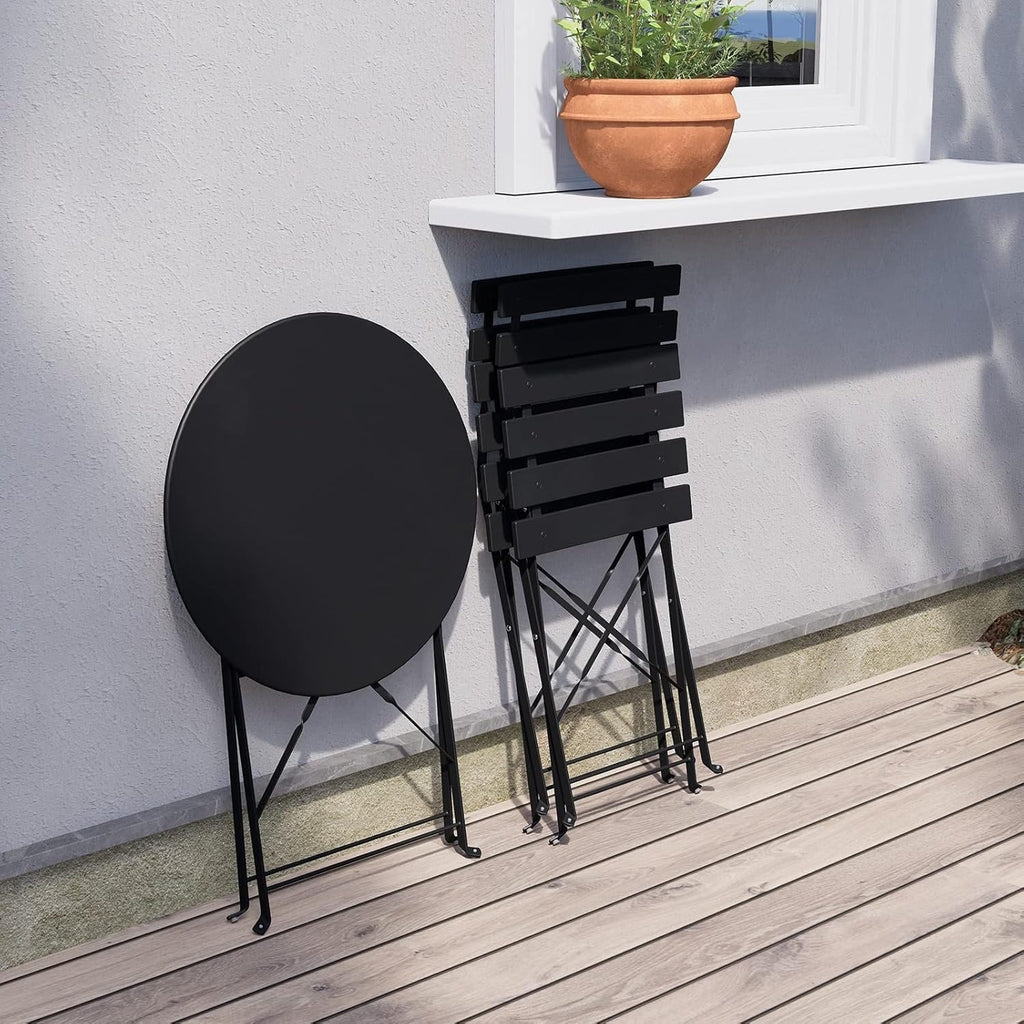 Ensemble bistrot pliant en métal 3 pièces, résistant aux intempéries, pour l'extérieur et l'intérieur, idéal pour la terrasse, la cour et le jardin.