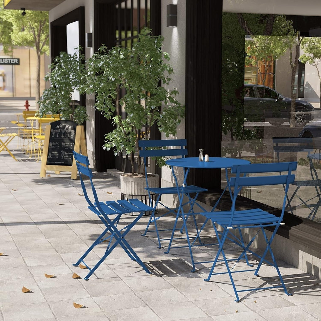 Ensemble bistrot pliant en métal 3 pièces, résistant aux intempéries, pour l'extérieur et l'intérieur, idéal pour la terrasse, la cour et le jardin.