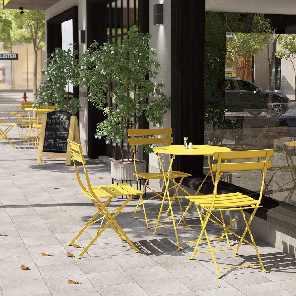 Ensemble bistrot pliant en métal 3 pièces, résistant aux intempéries, pour l'extérieur et l'intérieur, idéal pour la terrasse, la cour et le jardin.