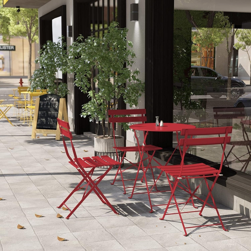 Ensemble bistrot pliant en métal 3 pièces, résistant aux intempéries, pour l'extérieur et l'intérieur, idéal pour la terrasse, la cour et le jardin.