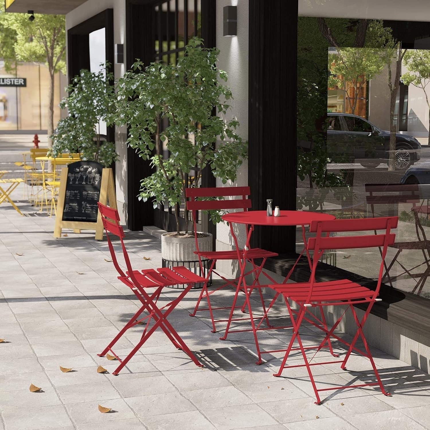 Ensemble bistrot pliant en métal 3 pièces, résistant aux intempéries, pour l'extérieur et l'intérieur, idéal pour la terrasse, la cour et le jardin.