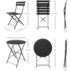 Ensemble bistrot pliant en métal 3 pièces, résistant aux intempéries, pour l'extérieur et l'intérieur, idéal pour la terrasse, la cour et le jardin.