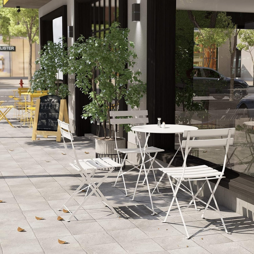 Ensemble bistrot pliant en métal 3 pièces, résistant aux intempéries, pour l'extérieur et l'intérieur, idéal pour la terrasse, la cour et le jardin.