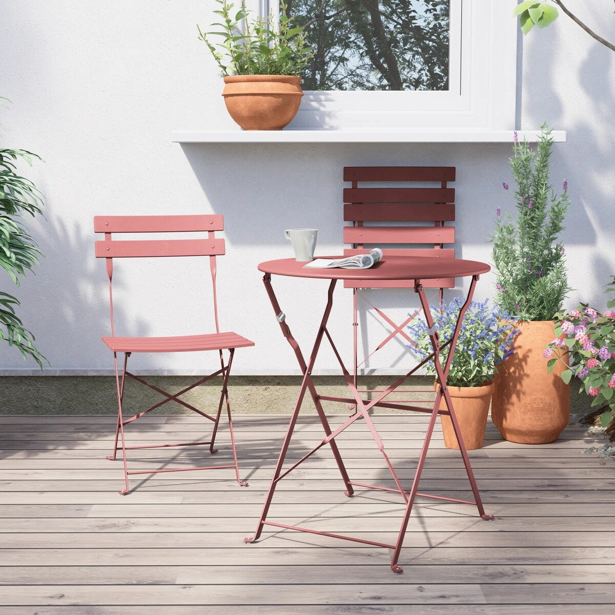 Ensemble bistrot pliant en métal 3 pièces, résistant aux intempéries, pour l'extérieur et l'intérieur, idéal pour la terrasse, la cour et le jardin.