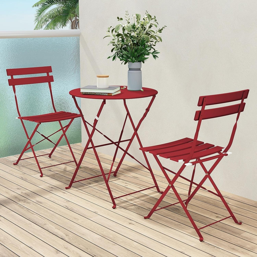 Ensemble bistrot pliant en métal 3 pièces, résistant aux intempéries, pour l'extérieur et l'intérieur, idéal pour la terrasse, la cour et le jardin.