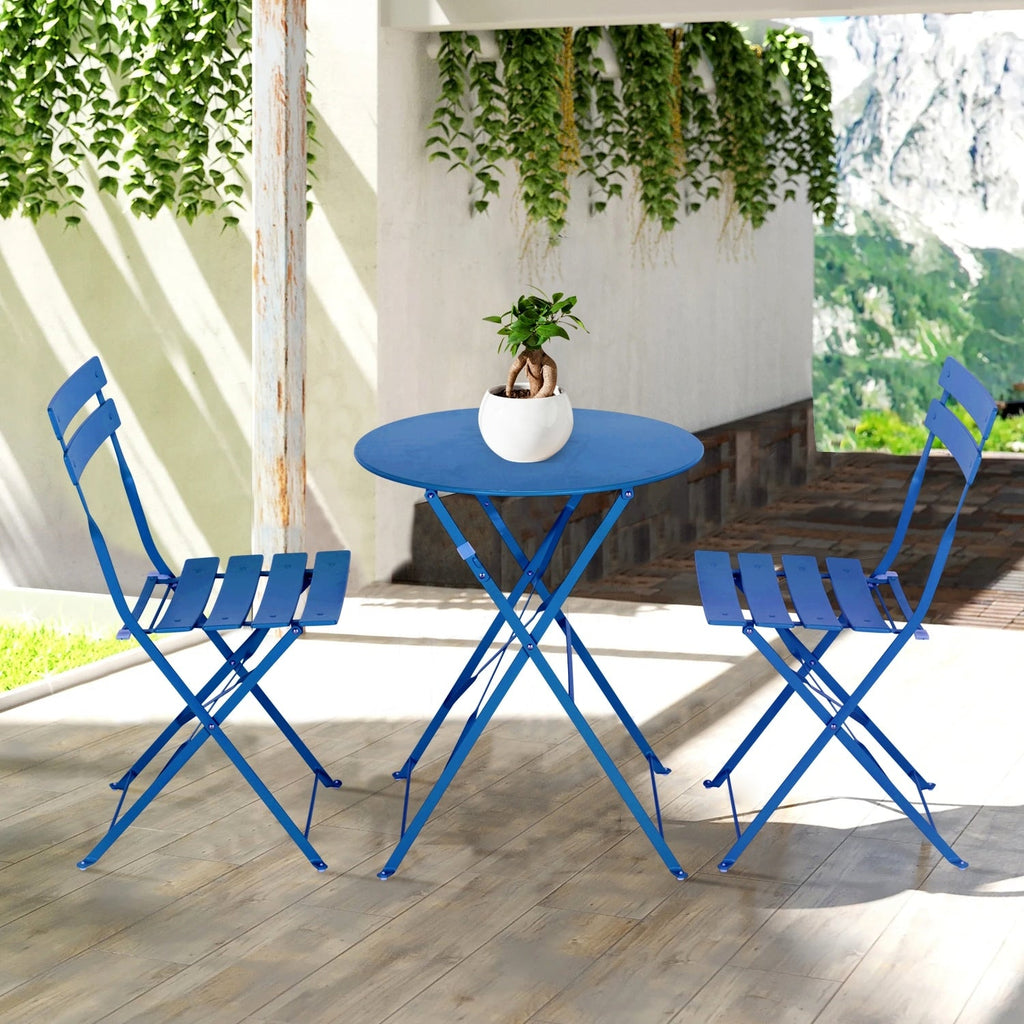 Ensemble bistrot pliant en métal 3 pièces, résistant aux intempéries, pour l'extérieur et l'intérieur, idéal pour la terrasse, la cour et le jardin.