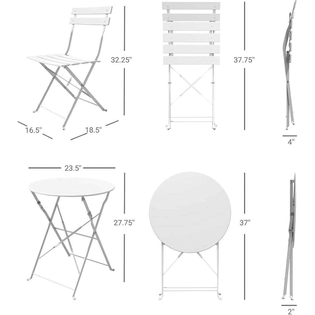 Ensemble bistrot pliant en métal 3 pièces, résistant aux intempéries, pour l'extérieur et l'intérieur, idéal pour la terrasse, la cour et le jardin.