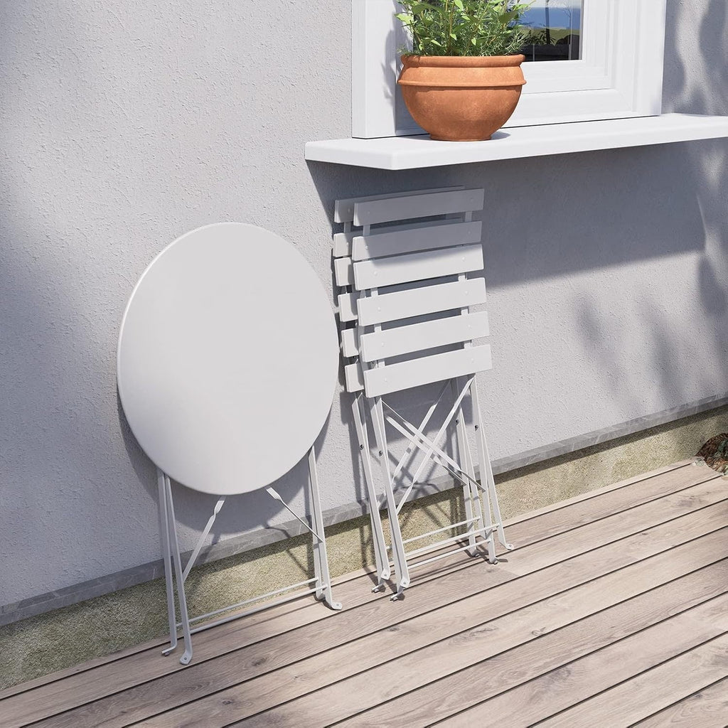 Ensemble bistrot pliant en métal 3 pièces, résistant aux intempéries, pour l'extérieur et l'intérieur, idéal pour la terrasse, la cour et le jardin.