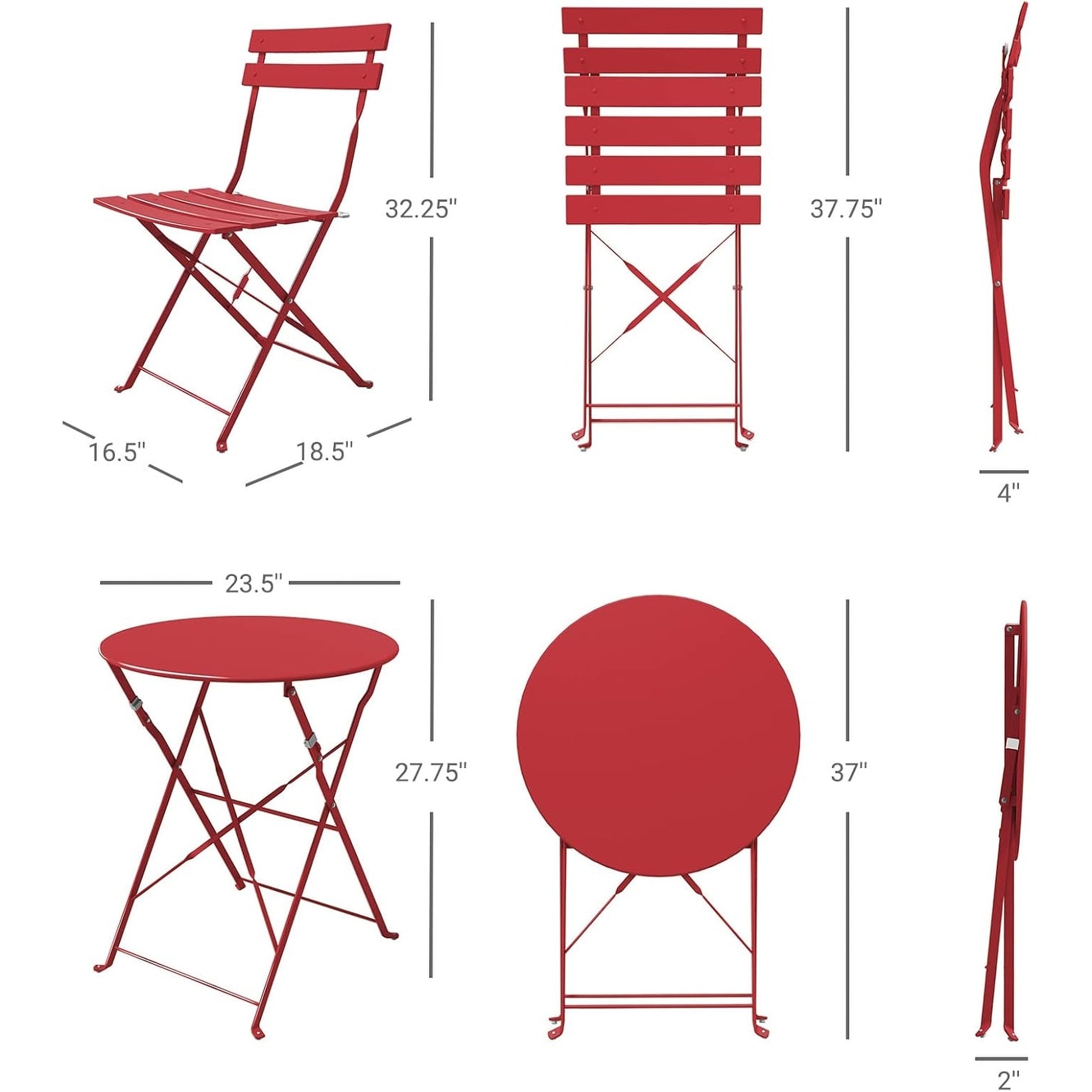 Ensemble bistrot pliant en métal 3 pièces, résistant aux intempéries, pour l'extérieur et l'intérieur, idéal pour la terrasse, la cour et le jardin.