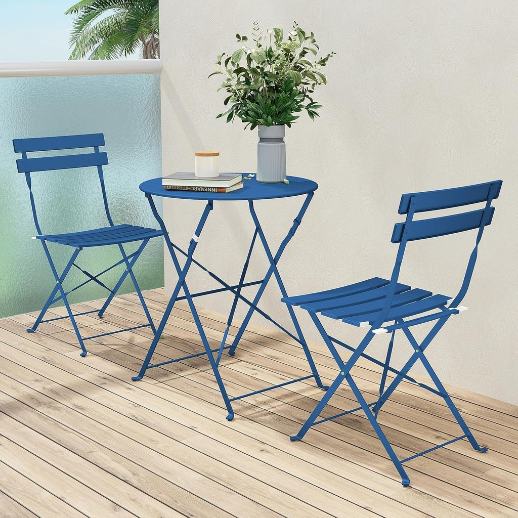 Ensemble bistrot pliant en métal 3 pièces, résistant aux intempéries, pour l'extérieur et l'intérieur, idéal pour la terrasse, la cour et le jardin.
