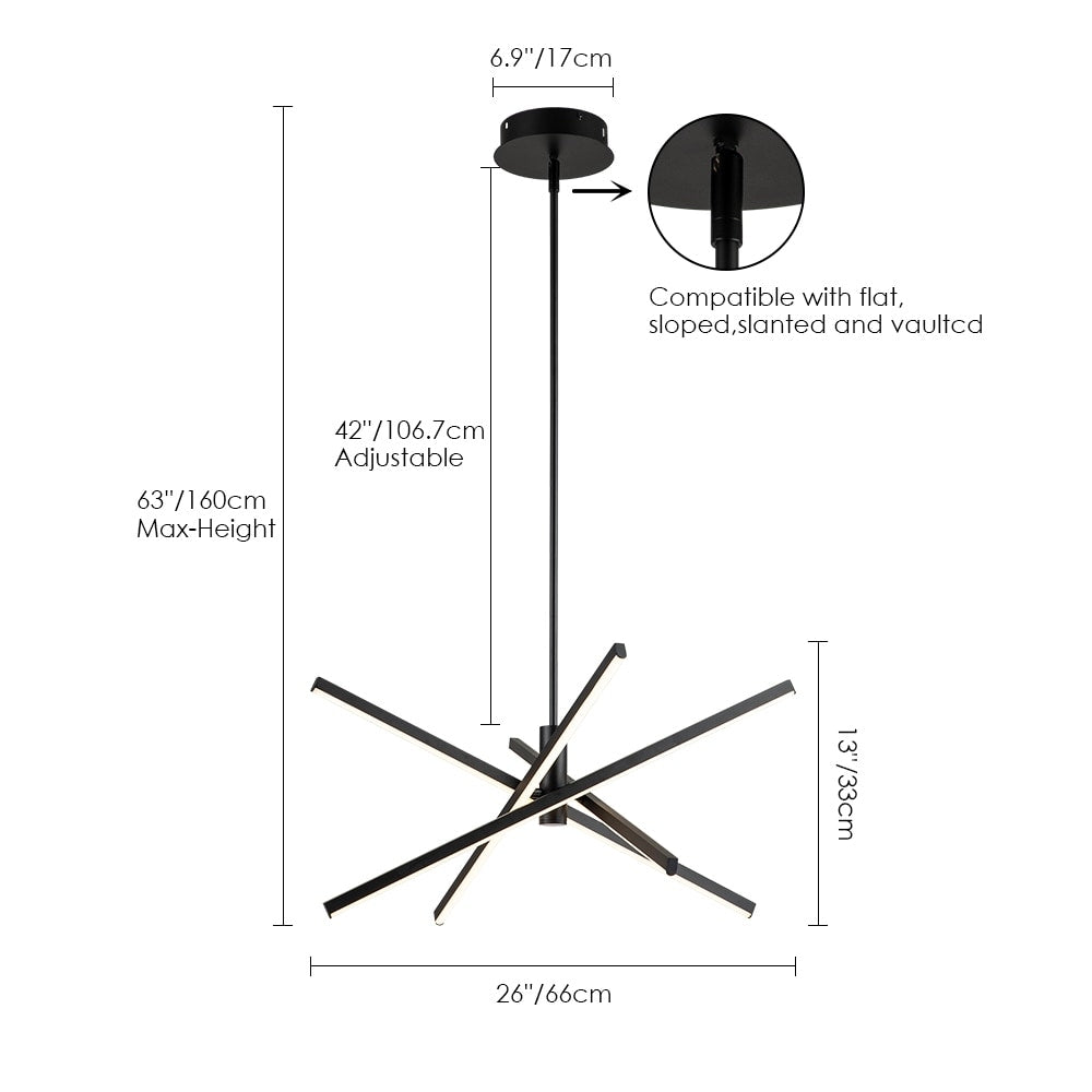 Lustre LED moderne en aluminium noir/doré, plafonnier linéaire Spoutnik pour salon/salle à manger/cuisine