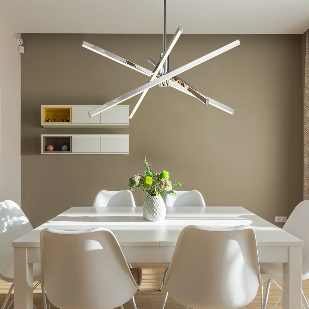 Lustre LED moderne en aluminium noir/doré, plafonnier linéaire Spoutnik pour salon/salle à manger/cuisine