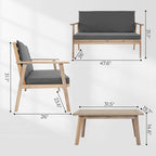 Ensemble de salon de jardin en bois pour 4 personnes avec coussins