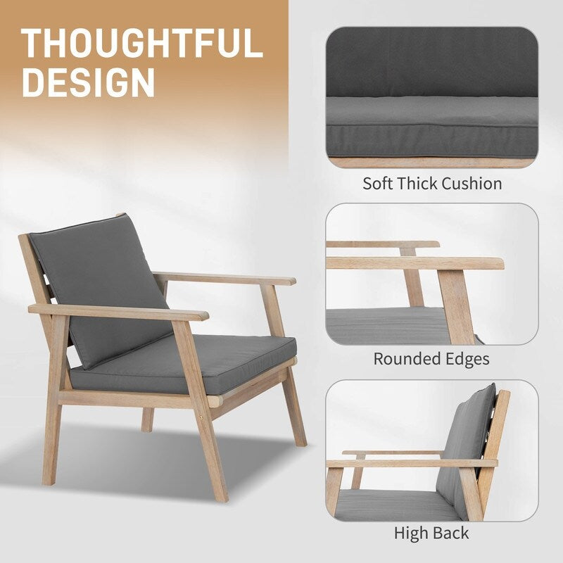 Ensemble de salon de jardin en bois pour 4 personnes avec coussins