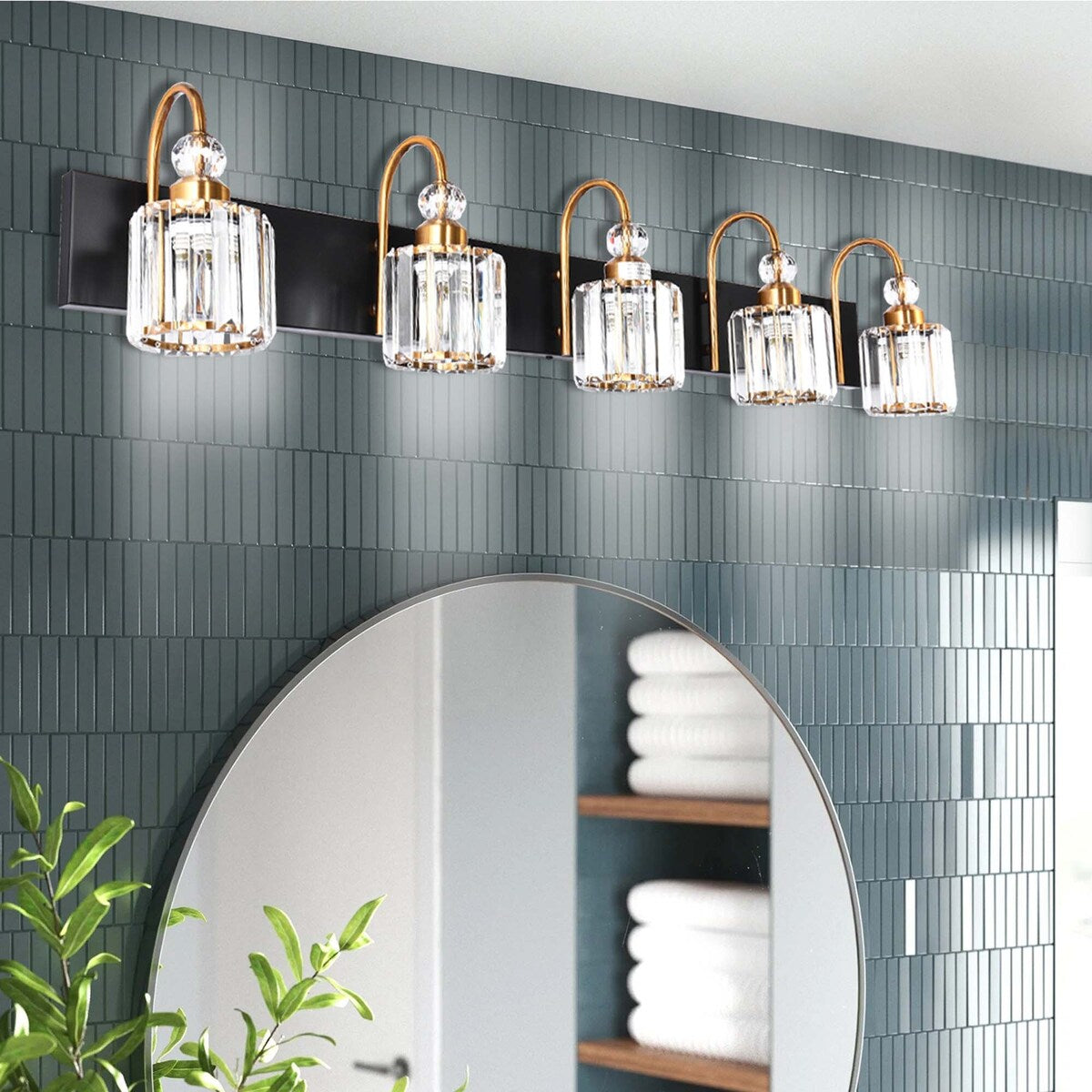 Applique murale moderne en cristal chromé/noir/doré pour salle de bain, éclairage de vanité
